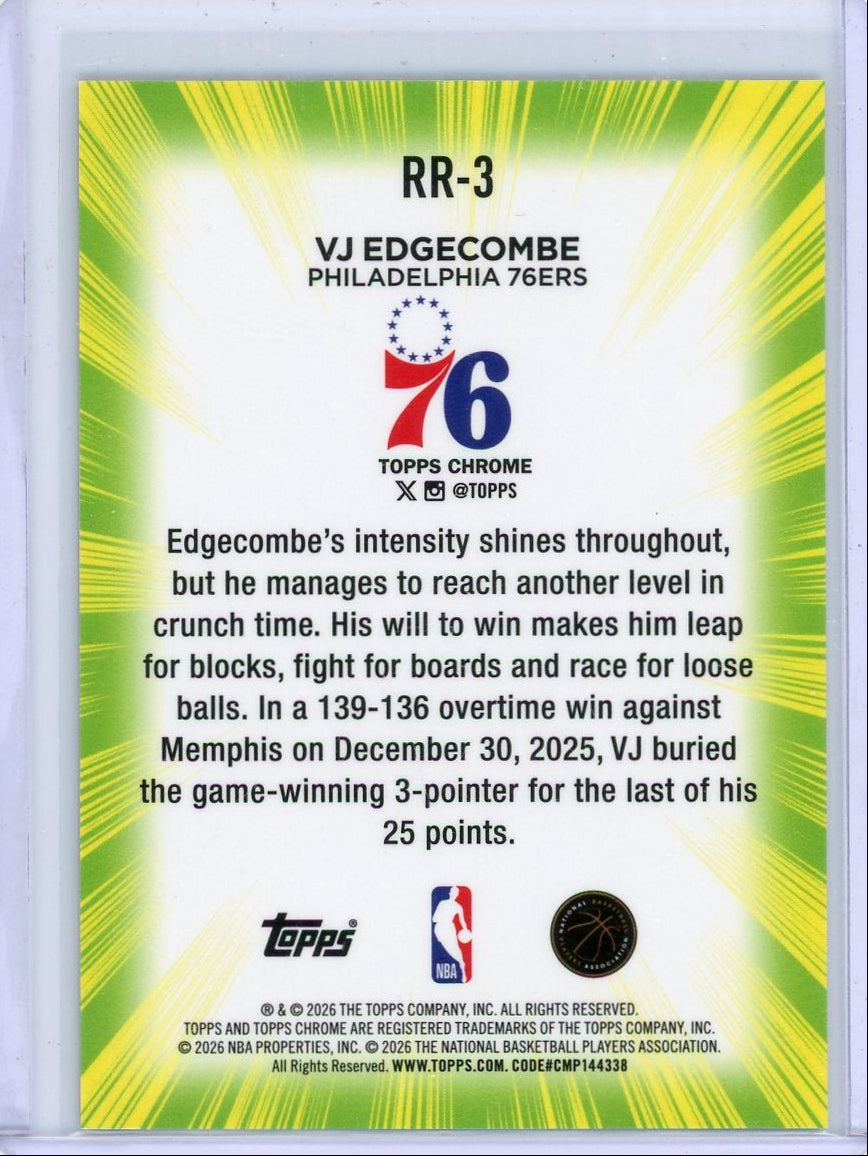 VJ Edgecombe 2025-26 Topps Chrome Update Radiating Rookies SP