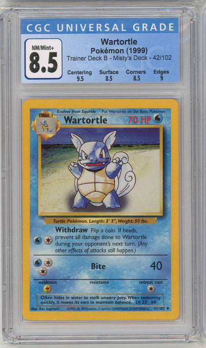 Wartortle 1999 Pokemon Trainer Deck B - Misty's Deck #42/102 CGC 8.5