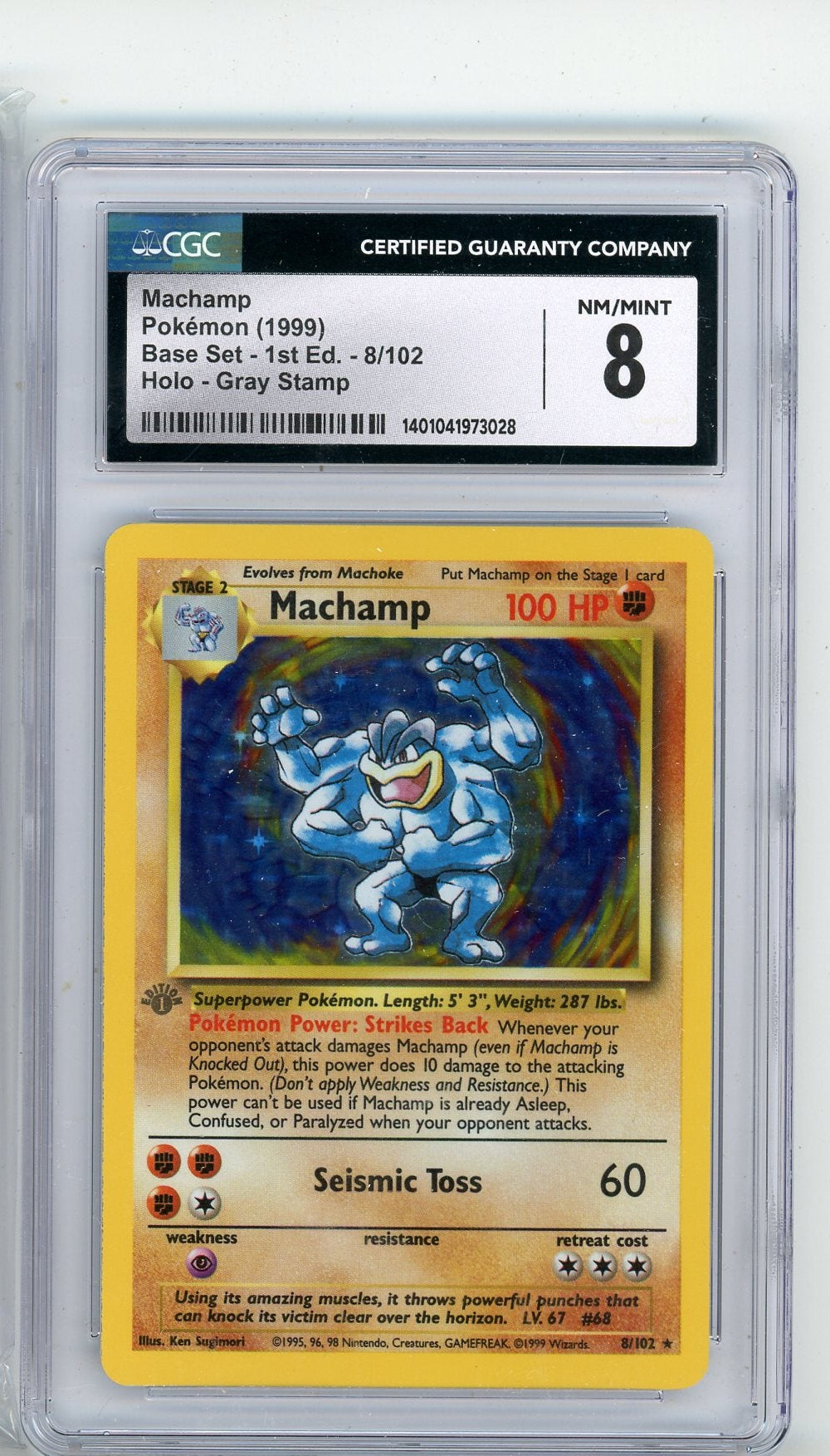 Machamp 1999 Pokemon Base Set 1st Edition Holo - Gray Stamp #8/102 CGC 8