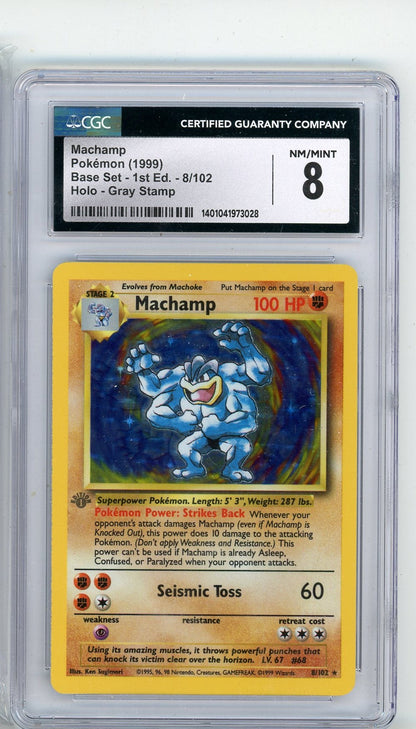 Machamp 1999 Pokemon Base Set 1st Edition Holo - Gray Stamp #8/102 CGC 8