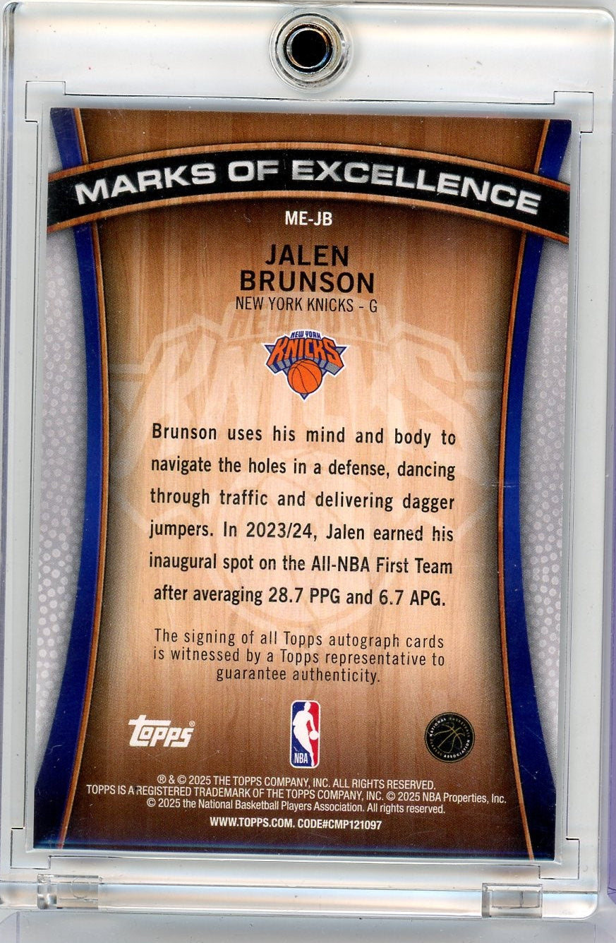 Jalen Brunson 2025 Topps Basketball Marks of Excellence Autograph Gold #'d 23/50