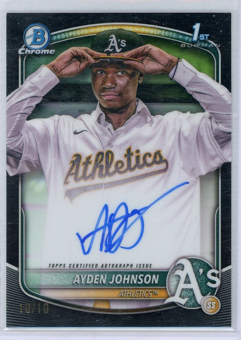 Ayden Johnson 2025 1st Bowman Chrome autograph black ref. #'d 10/10