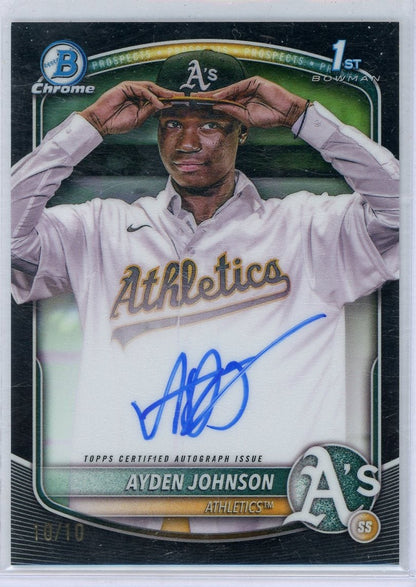 Ayden Johnson 2025 1st Bowman Chrome autograph black ref. #'d 10/10