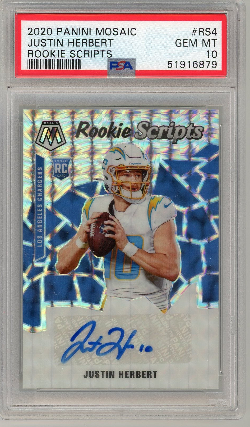 Justin Herbert 2020 Panini Mosaic Rookie Scripts autograph PSA 10