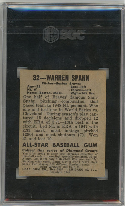 Warren Spahn 1948-49 Leaf Gum #32 SGC 2.5