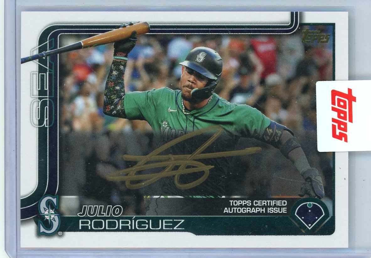 Julio Rodriguez 2025 Topps Update Series - Golden Mirror Image Variation Auto #266