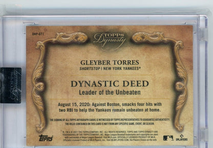 2021 Topps Dynasty Gleyber Torres 1/1 autograph Nike Swoosh relic "Dynasty Deed"