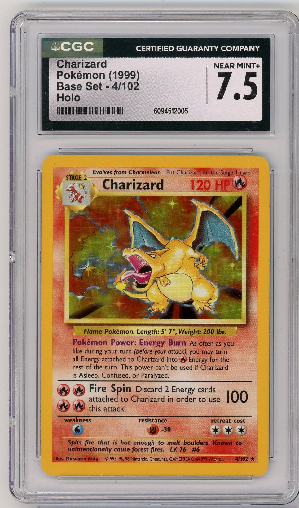 Charizard 1999 Pokemom Base Set holo #4/102 CGC 7.5