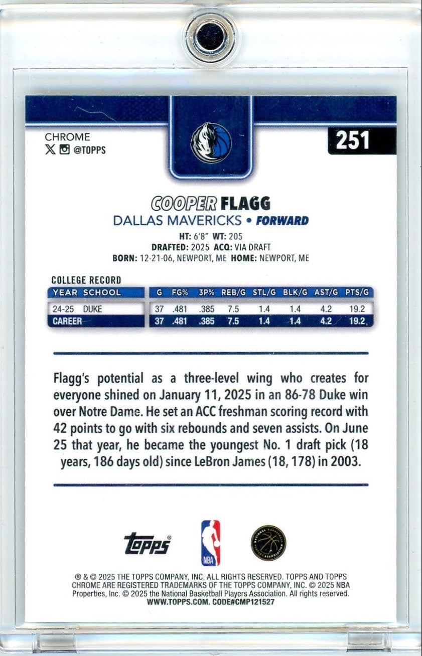 Cooper Flagg 2025-26 Topps Chrome Green Basketball Refractor RC #'d 81/99