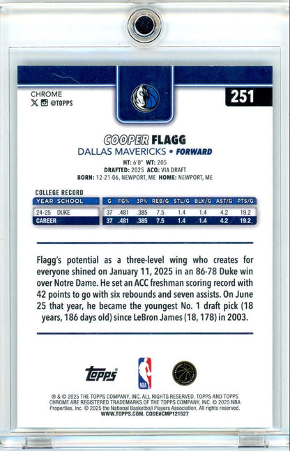 Cooper Flagg 2025-26 Topps Chrome Green Basketball Refractor RC #'d 81/99
