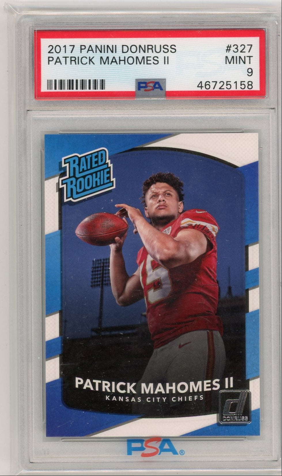 Patrick Mahomes 2017 Donruss Football Rated Rookie #327 PSA 9
