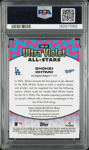 Shohei Ohtani 2025 Topps Chrome Ultraviolet All Stars Autograph Black Refractor #'d 03/10 PSA 9