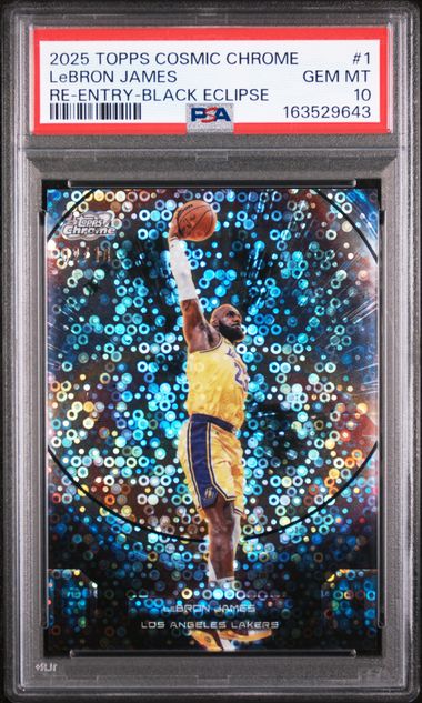 LeBron James 2025 Topps Cosmic Chrome Re-Entry Black #'d 02/10 PSA 10