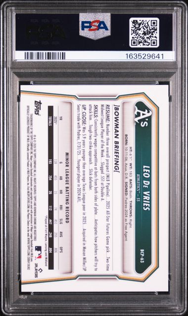 Leo De Vries 2026 Bowman Chrome Prospects Red Reptilian #'d 2/5 PSA 8