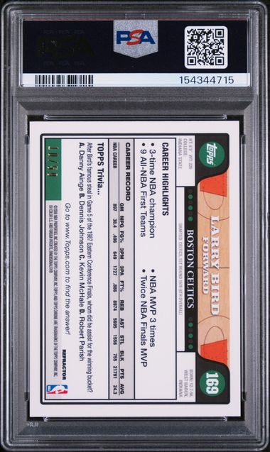 Larry Bird 2008 Topps Chrome Gold Refractor #'d 10/50 PSA 9
